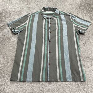 Aeropostale Hemp Cotton Button Down Shirt Men XL Multi Striped Short Sleeve